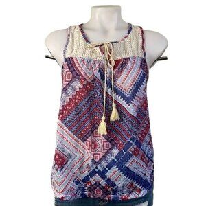 No Boundaries Lace Crochet Red White Blue Tank Top Size M